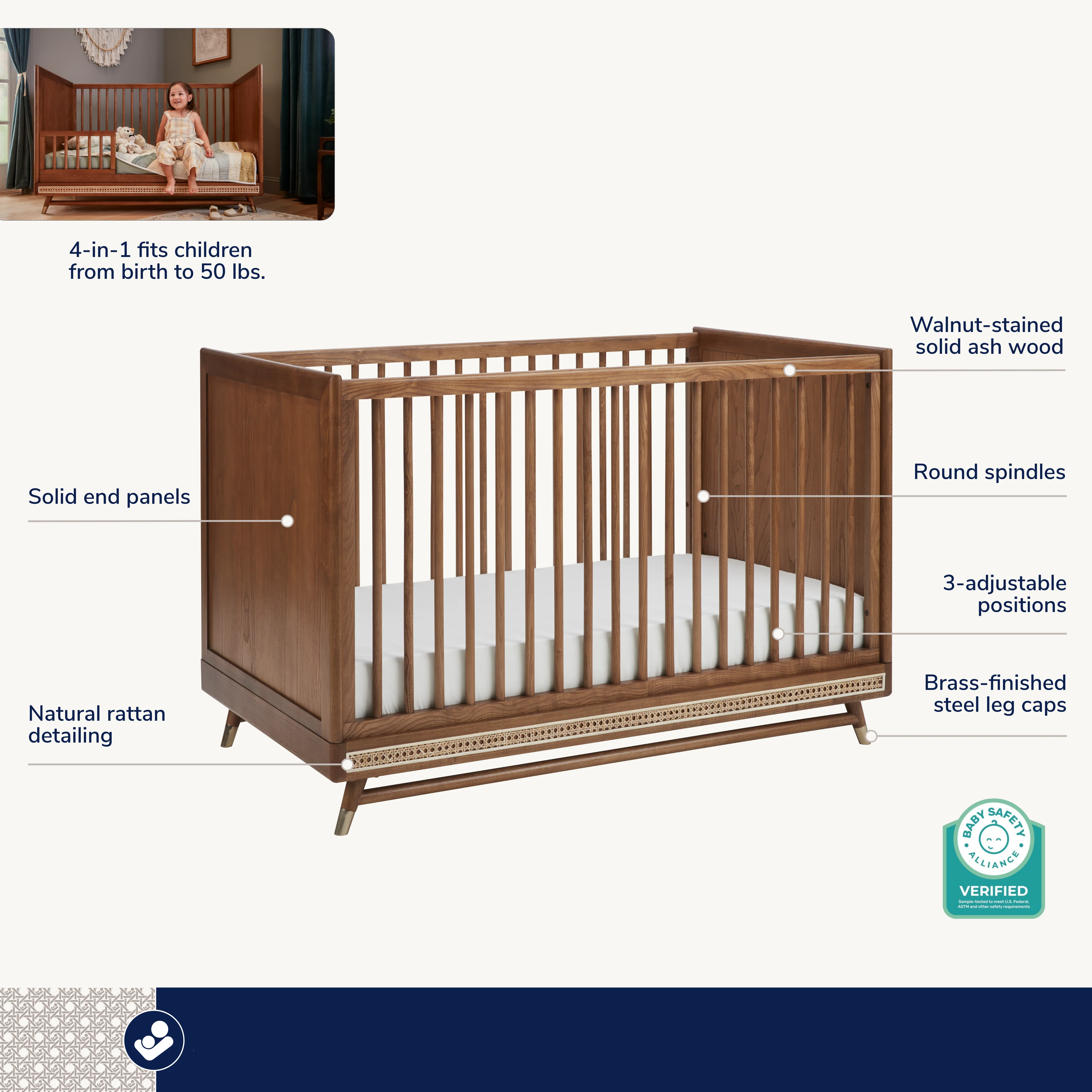 Everheart 4-in-1 Convertible Crib with Toddler Bed/Daybed Conversion Kit - Image 6