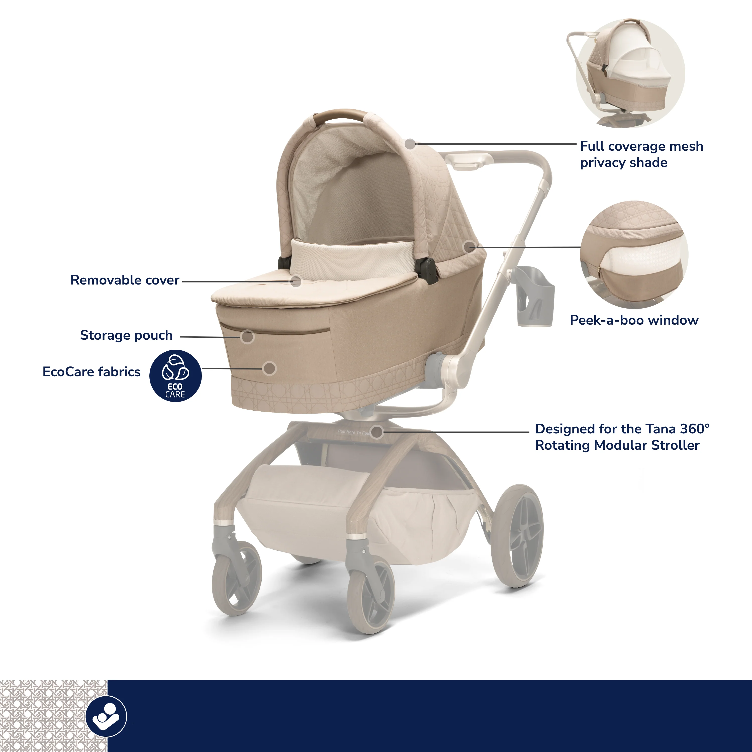 Tana 360° Rotating Modular Stroller with Carriage Accessory in Natural Heritage - Image 5