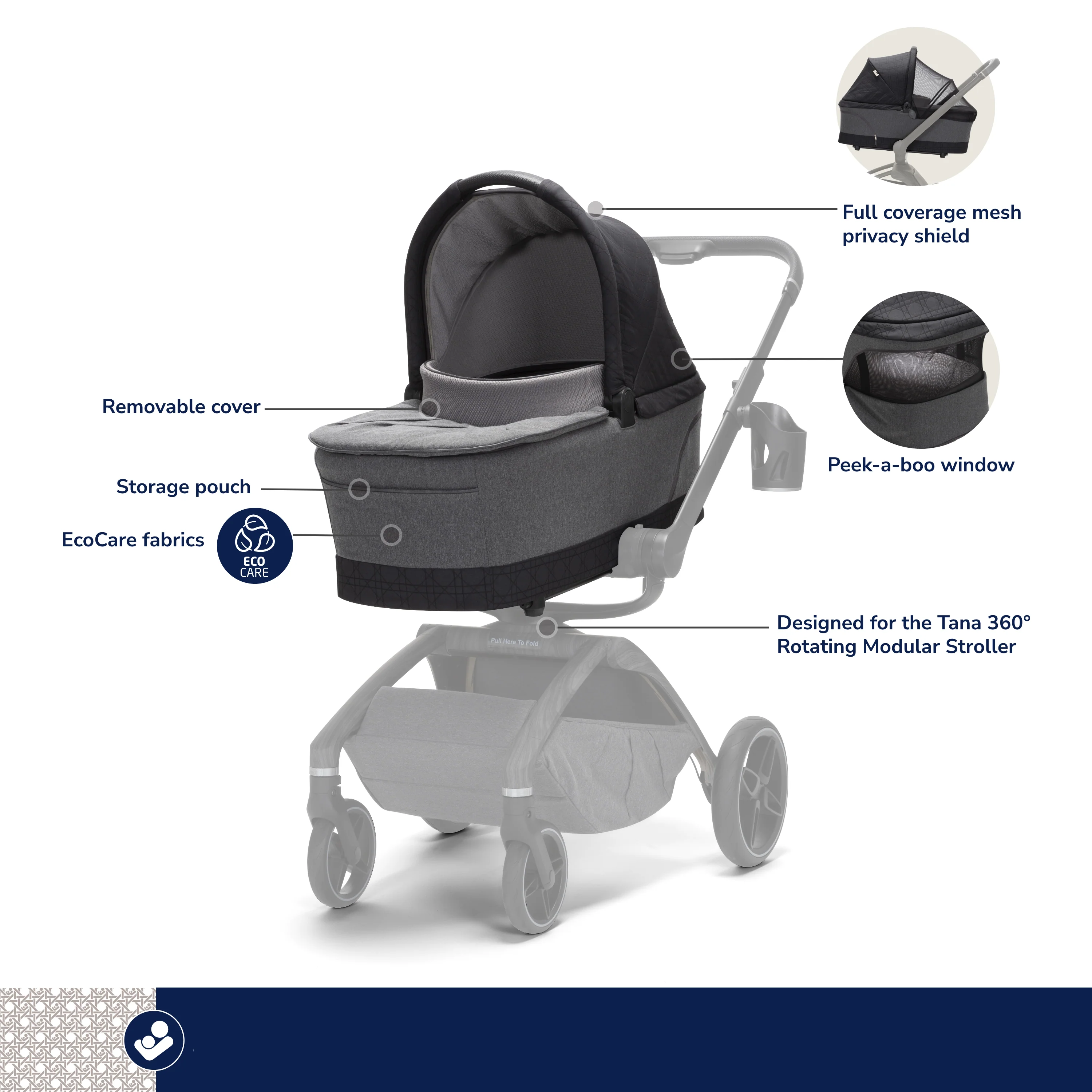 Tana 360° Rotating Modular Stroller with Carriage Accessory in Onyx Heritage - Image 4